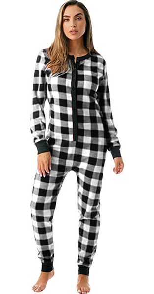 

women plaid home jumpsuits 3 colors christmas casual jumpsuit button long sleeve rompers family wear ljjo7211, Black;white