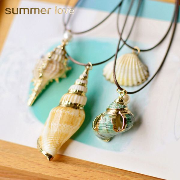 

2019 fashion summer simple natural starfish conch seashell pendant necklace rope chain shell necklaces beach jewelry for women ladies, Silver