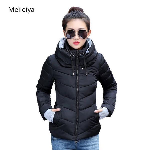 

2019 зимняя куртка женщин плюс размер женская ветровки сгущает верхняя одежда твердый капюшоном пальто короткие женщины тонкий хлопок пролож, Black