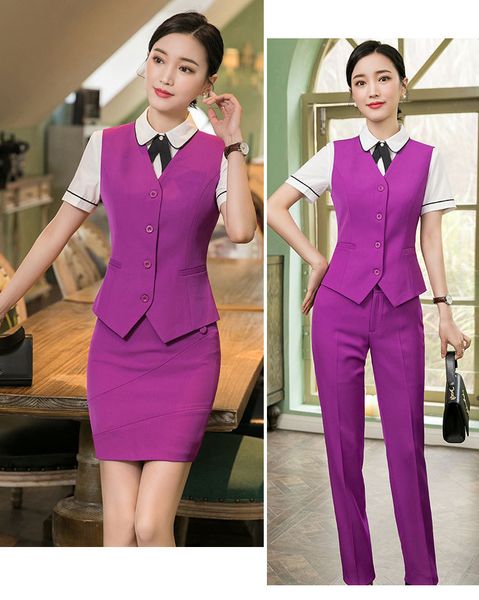 

izicfly new style formal vest & waistcoat plus size ladies suits business with skirt and jacket pant sets office uniform styles, White