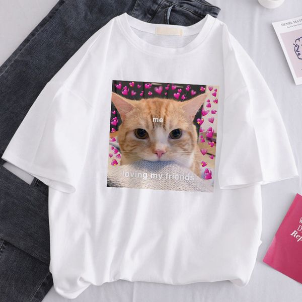 

cute korea ulzzang cat love heart dog print new summer short-sleeved tees casual loose large size spoof couple t-shirt, White