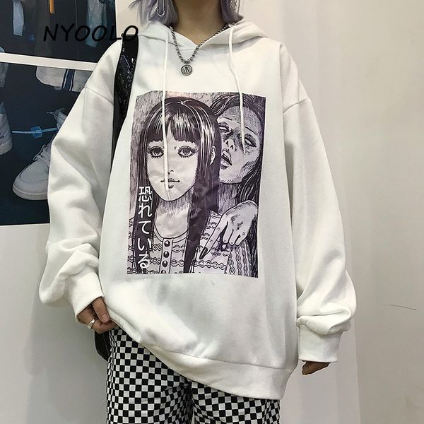 

nyoolo novelty style horror comics print hoodies casual long sleeve plus velvet hooded pullovers sweatshirt women/men cloth, Black