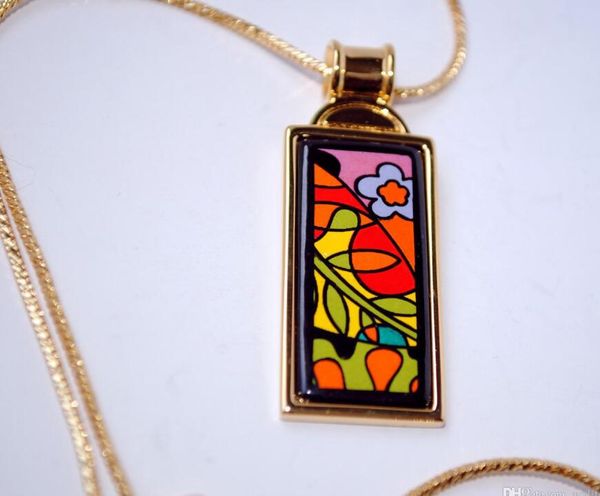 

dream garden series 18k gold-plated enamel necklaces for woman advanced production rectangular pendant necklace collier, Silver