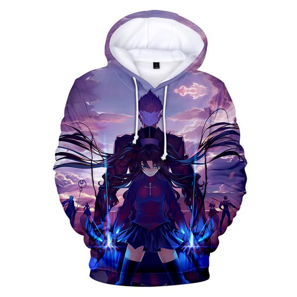 

all-match 3d print fate stay night hoodies sweatshirts mannen/vrouwen kawaii trui hooded streetwear print fate stay nigh hot, Black