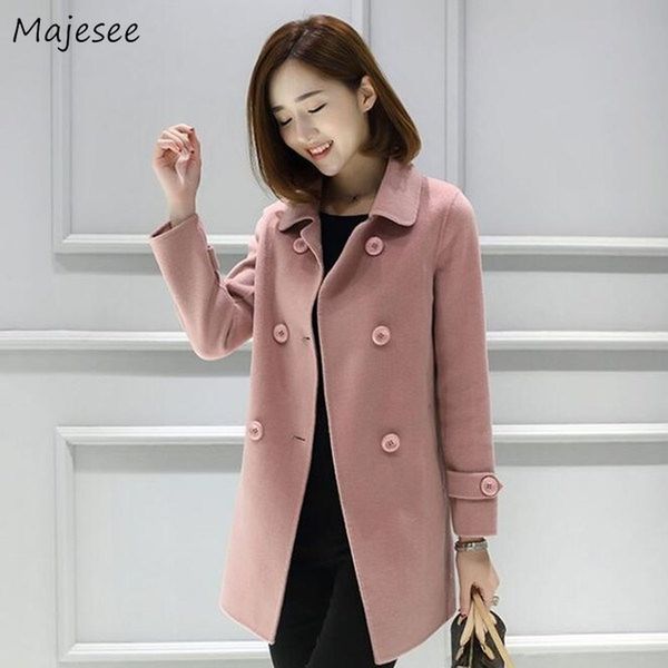 

winter clothes women long coat solid double breasted womens coats warm ladies wool casual plus size all match soft, Black