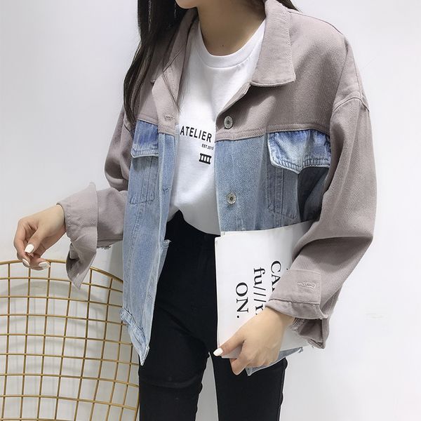 

2019 women loose design jean jacket long sleeved plus size bomber jacket coats ladies denim z592, Black;brown