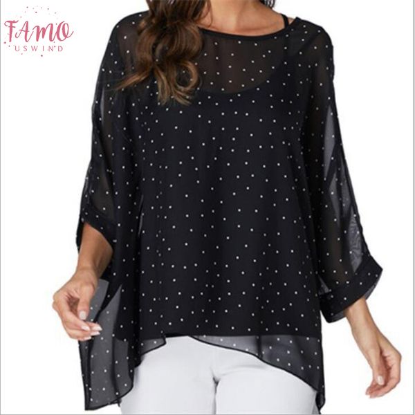 

5xl 6xl summer blouse batwing sleeve casual women blouse plus size printed dot chiffon beach clothing clothes, White