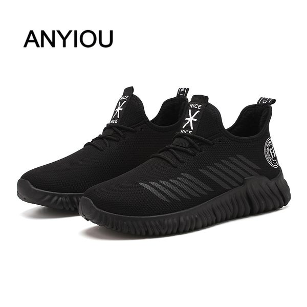 

anyiou new fashion black man vulcanize shoes breathable casual sports male mesh sneakers trainers-up flat shoes plus 39-44