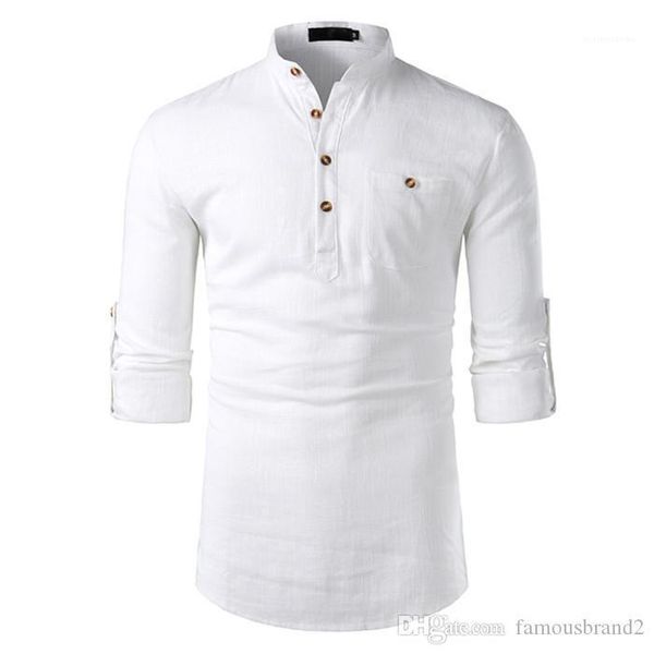 

with pockets fashion male clothing cotton-linen long sleeve mens shirts lapel neck solid mens, White;black