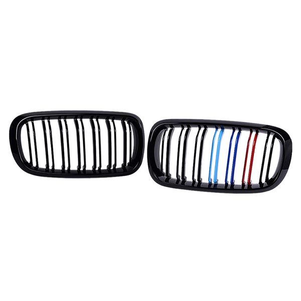 

1 pair for 14-18 x5 x6 f15 f16 glossy black dual slats abs front bumper kidney grille grill double line m color tri-color