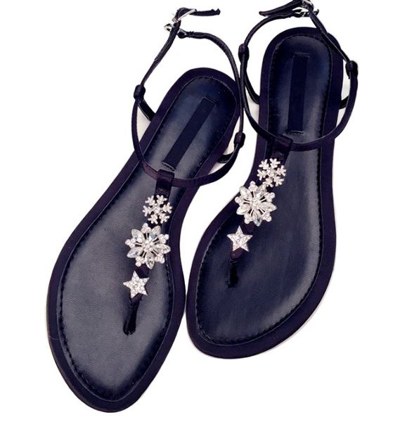 

new rhinestone sandals female summer toe rome shoes wild flat shining diamond star clip toe sandals female sandals sandal cs03, Black