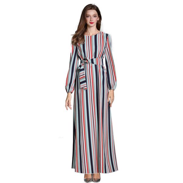 

ethnic clothing muslim dress women 2021 plus szie striped long sleeve arab islam jilbab turkish elbise mubarak islamic, Red