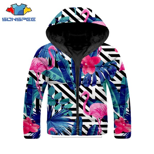 

sonspee 3d print men women streetwear winter coat jacket thick warm brand design flamingo casual down slim parka hooded, Black