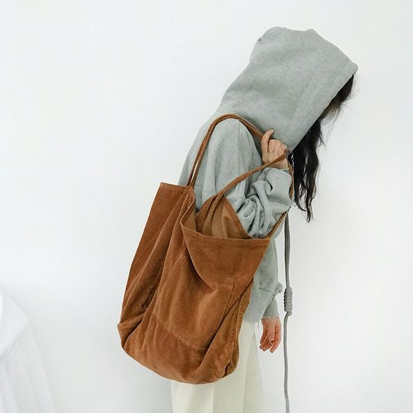

womens handbags student corduroy tote casual solid color high capacity shoulder bag reusable women bags girl shopping beach bag