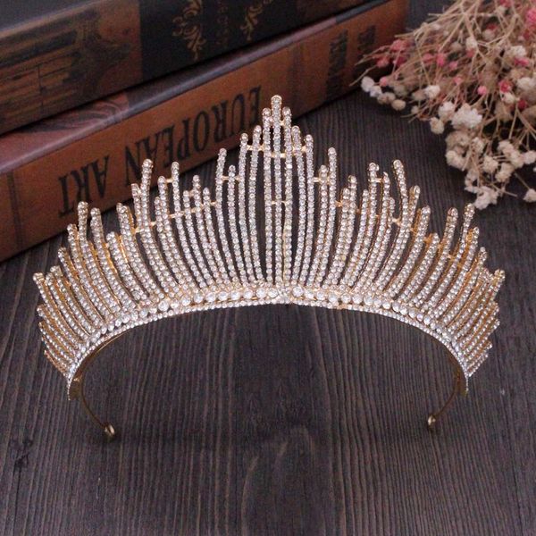 

baroque luxury sparking crystal bridal tiaras crowns gold silver rhinestone pageant diadem headbands wedding hair accessories, Golden;white
