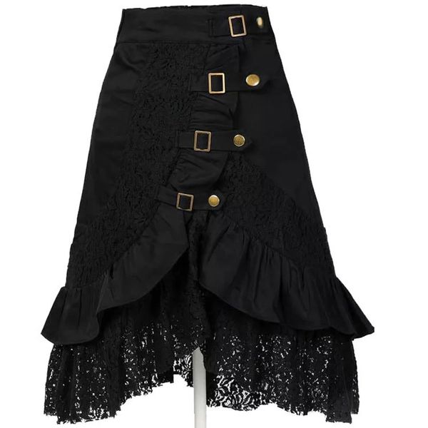 

kenancy steampunk gothic style women skirts spring vintage black lace skirts high waisted button a-line party casual