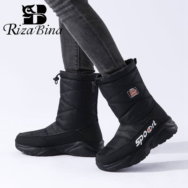 

rizabina fashion 2020 winter boots keep warm plush fur casual mid calf boots daily slip on snow shoes woman size 36-41, Black