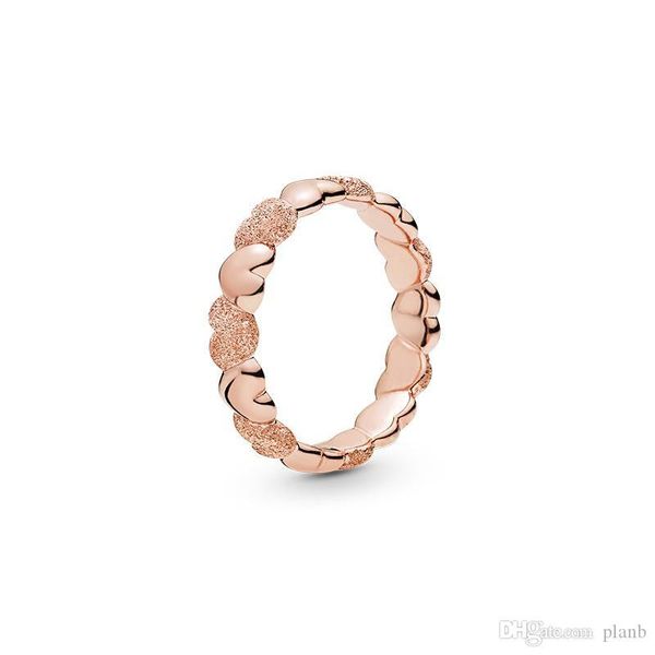 

18k rose gold plated matte brilliance heart band ring original box for pandora 925 sterling silver women wedding gift rings sets