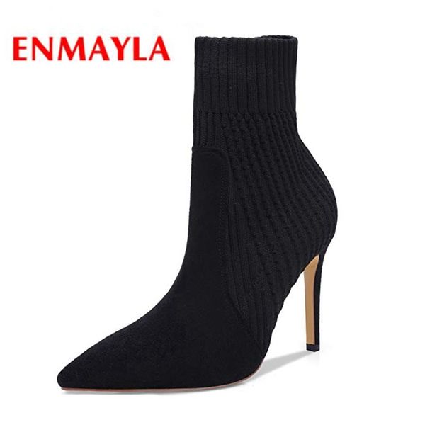 

enmayla winter pu high heel mid-calf botas mujer invierno boots women basic zip pointed toe super high boots size 35-45 ly1267, Black