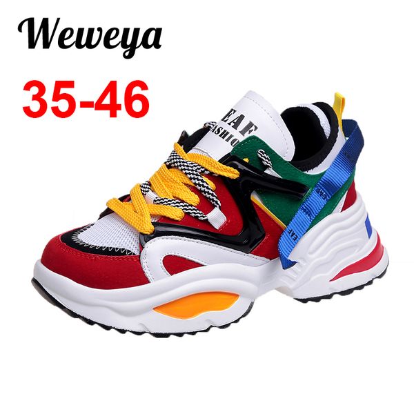

weweya women walking shoes increasing 6cm ins ulzza harajuku sneakers cushioning height platform breathable wave baskets femme y200108, Black
