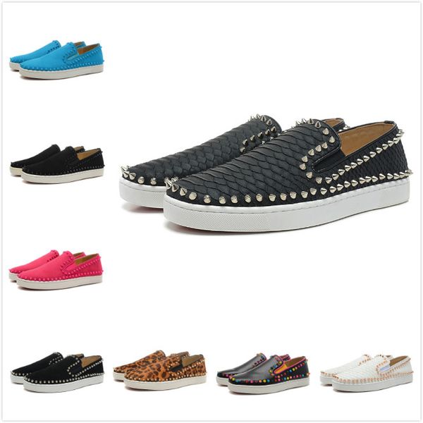 

New arrival men women loafer black genuine leather with circle tudded pike neaker de igner brand lover red bottom ca ual hoe 35 47