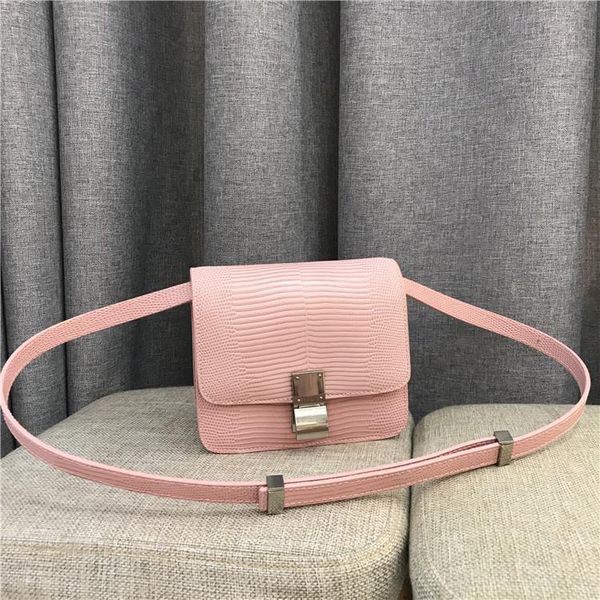 

elegant2019 grain lizard box pink colour bean curd genuine leather small square single shoulder span woman package