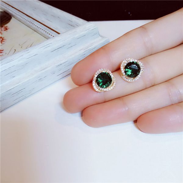 

stud earrings for women emerald gemstone sterling silver vintage elegant s925 temperament simple fine jewelry anti allergy, Golden;silver