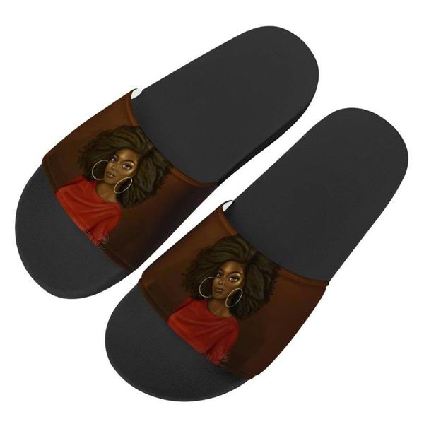 

women black girl afro custom pattern slippers summer slide sandals outdoor non-slip beach shoes platform flip flops