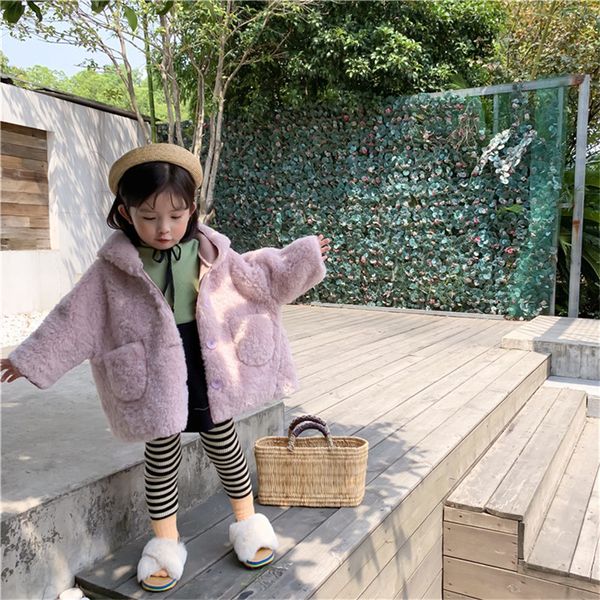 

fall /winter baby thickening jacket 2019 new kids fake fur-in-one coat soft wool children leisure fashion hat coat toddler girl, Blue;gray