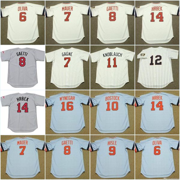 

Minnesota 6 TONY OLIVA 1974 14 KENT HRBEK 7 GREG GAGNE 8 GARY GAETTI 9 LARRY HISLE 11 CHUCK KNOBLAUCH Vintage Baseball Jerseys