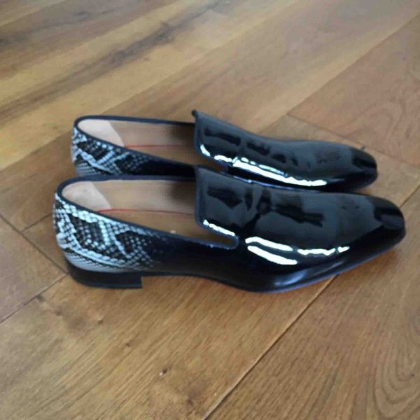 

with paris name brand design red bottom oxfords flats mens loafers flats back python print + black patent leather degrade wedding party dres