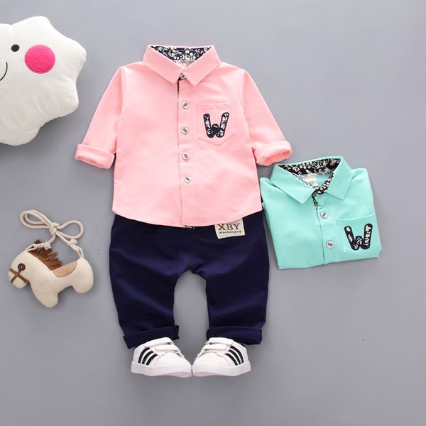 

spring summer baby boys 2-pieces clothing sets cotton long-sleeved print shirt + pants for 80-120 cm, White