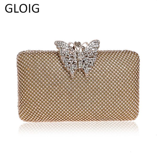 

gloig butterfly metal diamonds evening bags silver gold black rhinestones day clutch with shoulder handbags purse