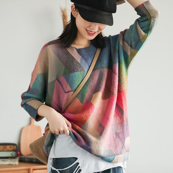 

printing autumn new female long-sleeved pullover loose women's literature sweater mori girl 62145, White;black