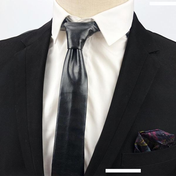 

2018 new leather tie pu 5 colors black brown blue luxury slim ties for men fashion skinny necktie gravata narrow brand neck tie, Blue;purple