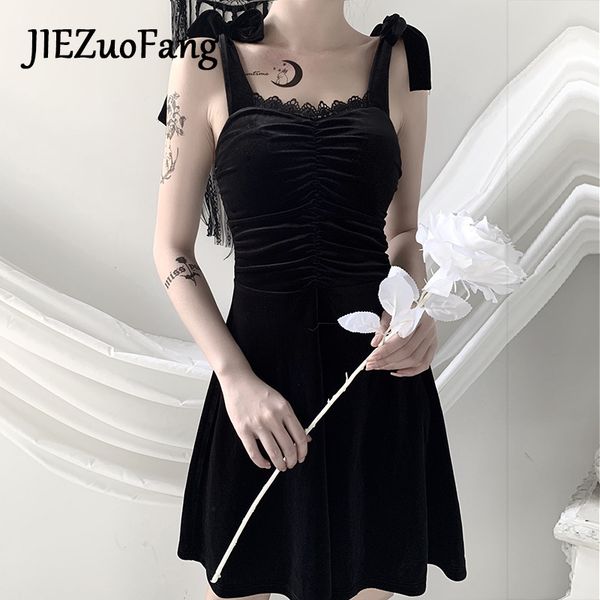 

jiezuofang women summer tight sleeveless dress ladies evening party solid mini dress for girls luxury fashion gothic style, Black;gray