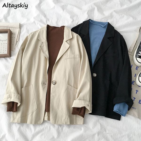 

blazers women solid single button leisure loose pockets all-match female coats korean style chic fashion streetwear new spring, White;black