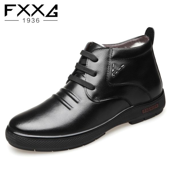 

new winter style men's leather wool inner warm men's shoes with fleece high casual cotton shoes lace-up ankle boots 914302, Black