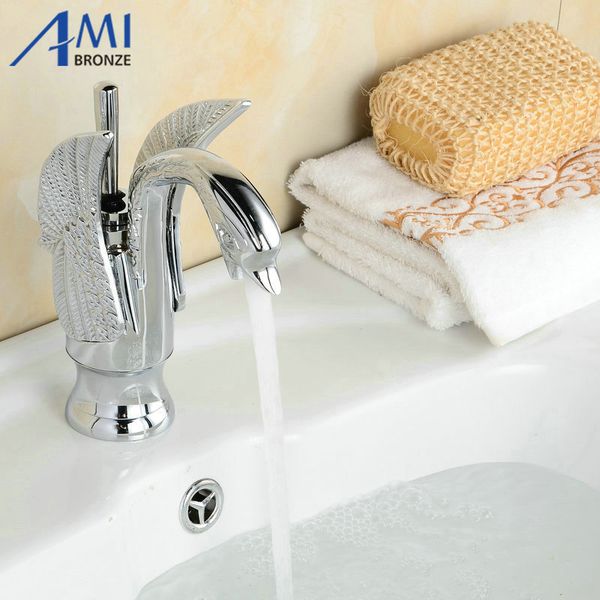 

new bathroom basin swan style chrome polished sink mixer tap faucet b-002