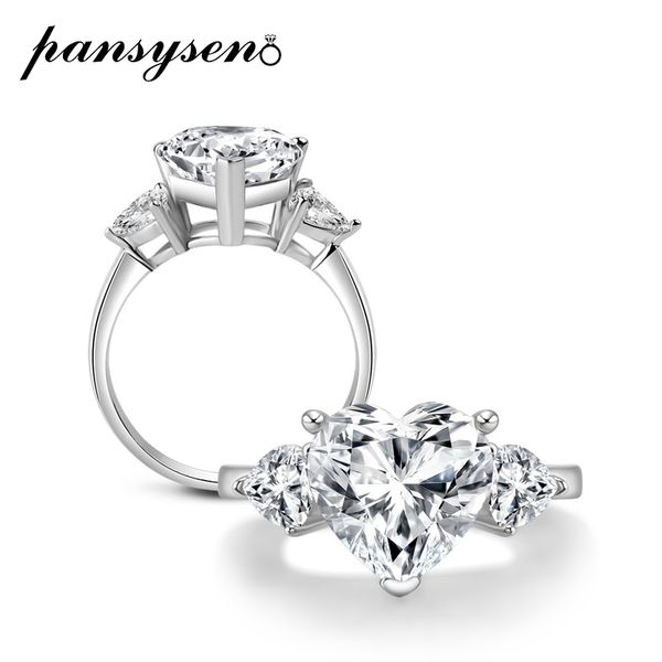

cluster rings pansysen 5ct diamond heart for women s925 silver wedding engagement bridal jewelry elegant ring accessories, Golden;silver
