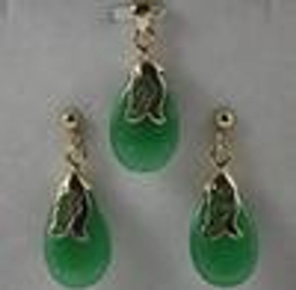 

new style jade green drop pendant necklace earring women jewelry set, Black