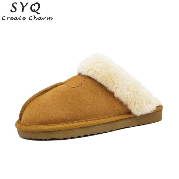 

genuine leather 2019 australia women slippers female slides furry home winter house sleeper shoes with plush botas mujer, Black
