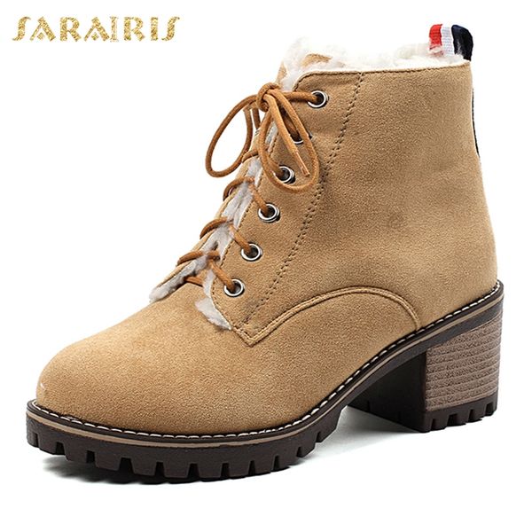 

sarairis 2019 large size 31-43 wholesale add fur warm winter shoes woman boots zip up chunky heels retro boots women shoes, Black