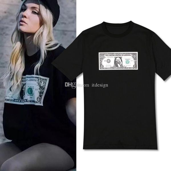 

women us dollar money t-shirt summer shortsleeve cotton skinny tee girl's, White