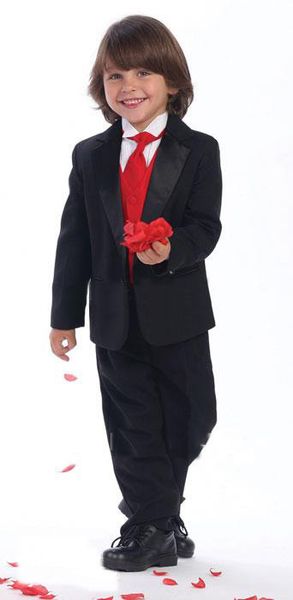 

selling/custom design size and color kid tuxedo children wedding boys suit attire(jacket+pants+tie+waistcoat, Black
