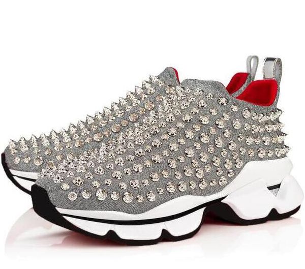 

designer shoes studded spikes sneakers red bottom mens womens spikes studded shoes, Black