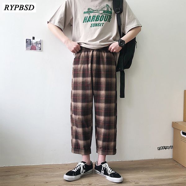 

men plaid casual pant male cotton streetwear youth fashion hip hop harem trousers elastic waist loose sweatpants new 2019 m-xxl, Black