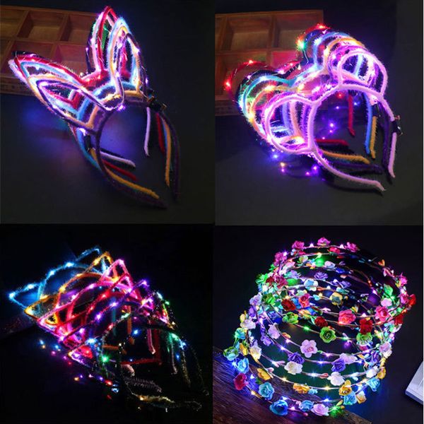 10 Teile/satz Großhandel Lumineszenz Kopfschmuck Katze Ohr Kaninchen Eared Haarband Mit LED-Blitz Baby Mädchen Stirnbänder Spielzeug