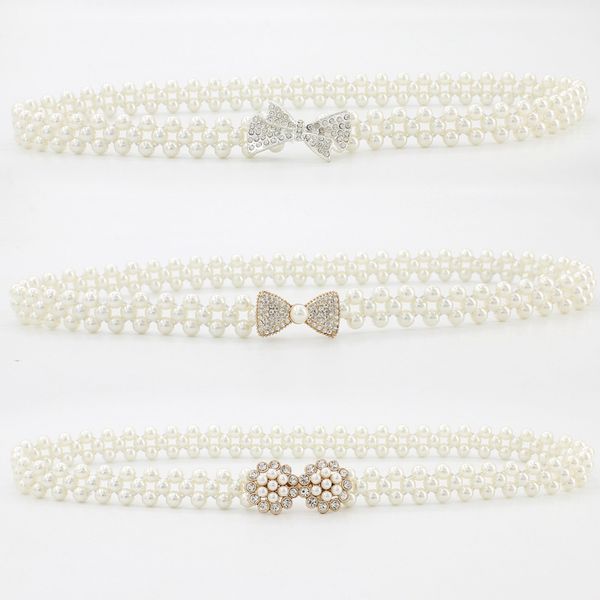 

elegant women belt waist belt elastic buckle chain belt female girls dress crystal strap, Black