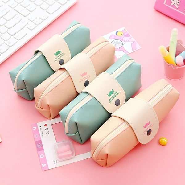 

cute mustache pencil case simple snap-on pencilcase candy large-capacity pencilbag for school supplies student office stationery